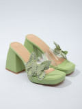 Women's Transparent High-Heeled Sandals Butterfly Rhinestone Thick Soles