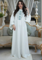 Arabic Dubai Robe Beads and Stand Collar Dress