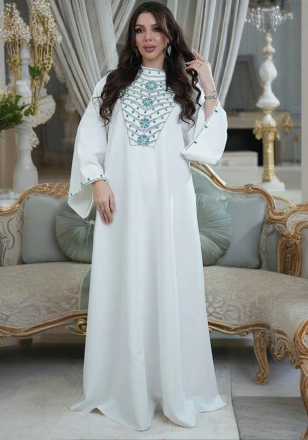 Arabic Dubai Robe Beads and Stand Collar Dress