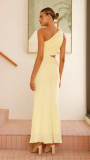 Summer Fashion Women's Sexy Slash shoulder Solid Color Slim Dress