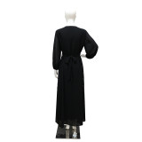 Muslim Women Elegant Beaded Belt Evening Dress with Robe Dubai Abaya