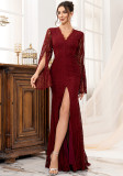Burgundy Bridesmaid Dress Sexy Slim Fishtail Formal Evening Gown