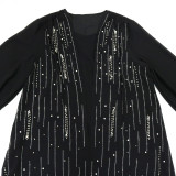 Muslim Women Elegant Beaded Belt Evening Dress with Robe Dubai Abaya