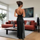 Women's Sexy Slit Slash Shoulder Sleeveless Evening Dress