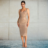 Women's Sexy Beaded Slim Arm Low Back Strapless Dress