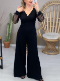 Long Women's Mesh Sleeves V-Neck Slim Fashion Jumpsuit