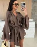 Women's Lace Ruffle Sleeve V-Neck Blouse