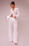 Autumn Slim Sexy Hollow Jacquard Lace Two Piece Pants Set
