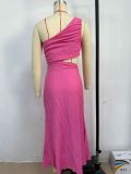 Summer Fashion Women's Sexy Slash shoulder Solid Color Slim Dress