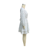Spring and Summer Fashion Women's Polka Dot Print Puff Sleeve Dress