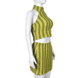 Women's Summer Halter Neck Low Back Crop Top and Skirt Two Piece Set