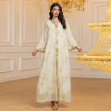 Spring Fashion Muslim Robe Jacquard Chiffon Sequin Abaya Dress