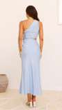 Summer Fashion Women's Sexy Slash shoulder Solid Color Slim Dress