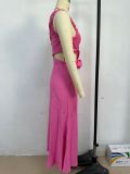 Summer Fashion Women's Sexy Slash shoulder Solid Color Slim Dress