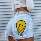 Trendy Denim Shorts Women's Print Fashion Booty Shorts