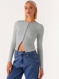 Spring and Summer Women's Solid Color Slim Long Button Cardigan Top