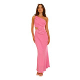 Summer Fashion Women's Sexy Slash shoulder Solid Color Slim Dress