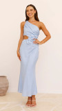 Summer Fashion Women's Sexy Slash shoulder Solid Color Slim Dress