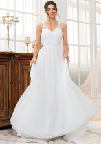 Elegant Wedding Dress Sleeveless Strap Evening Gown