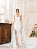 Sequin Strapless Wedding Dress High Waist Elegant Long Evening Gown