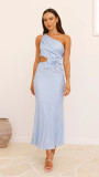 Summer Fashion Women's Sexy Slash shoulder Solid Color Slim Dress