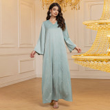 Dubai Women Elegant Satin Beaded Abaya Dress