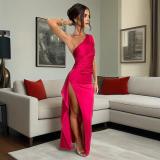 Women's Sexy Slit Slash Shoulder Sleeveless Evening Dress