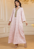 Arabic Muslim Dubai Robe Luxury Jacquard Sequin Dress