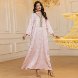 Arabic Muslim Dubai Robe Luxury Jacquard Sequin Dress