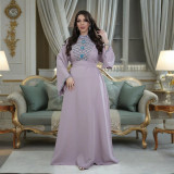 Arabic Dubai Robe Beads and Stand Collar Dress