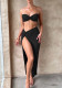 Women Summer Sexy Suspender Strapless Top and Slit Skirt Two-Piece Set