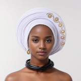 Women diamond-studded heavy-duty shiny silk layered Lace-Up wedding party African turban hat