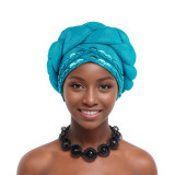 Women sewn sequined African turban hat
