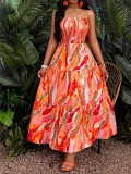 Women Summer Career Sleeveless Printed Strap Dress