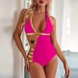 Women Solid Shiny Swimwear  Two Pieces Bikini