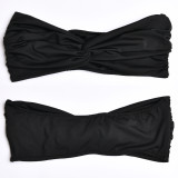 Women Summer Sexy Suspender Strapless Top and Slit Skirt Two-Piece Set