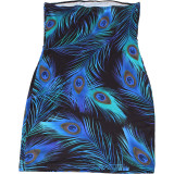 Women Spring Sexy Print Sleeveless Strapless Sexy Bodycon Dress