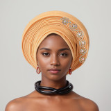 Women diamond-studded heavy-duty shiny silk layered Lace-Up wedding party African turban hat