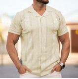 Men's Summer Short Sleeve Striped Hollow Casual Polo Top