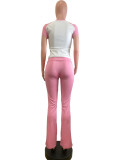 Women American Contrast Raglan Sleeve Casual Sports Yoga Top and Long Pants Two-Piece Set