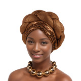 Women sewn sequined African turban hat