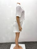 Women African Summer Short Sleeve Shirt Shorts Casual Two-piece Set