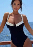 Women Solid French Retro One-Piece Swimwear