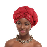 Women sewn sequined African turban hat