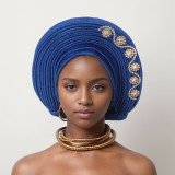 Women diamond-studded heavy-duty shiny silk layered Lace-Up wedding party African turban hat