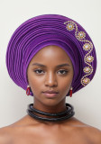 Women diamond-studded heavy-duty shiny silk layered Lace-Up wedding party African turban hat