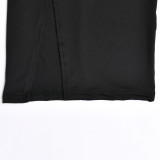 Women Summer Sexy Suspender Strapless Top and Slit Skirt Two-Piece Set