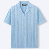 Men's Summer Short Sleeve Striped Hollow Casual Polo Top