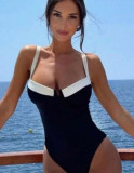 Women Solid French Retro One-Piece Swimwear
