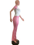 Women American Contrast Raglan Sleeve Casual Sports Yoga Top and Long Pants Two-Piece Set